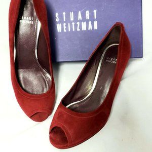 "STUART WEITZMAN SCARLET PEEP TOE PUMPS"!